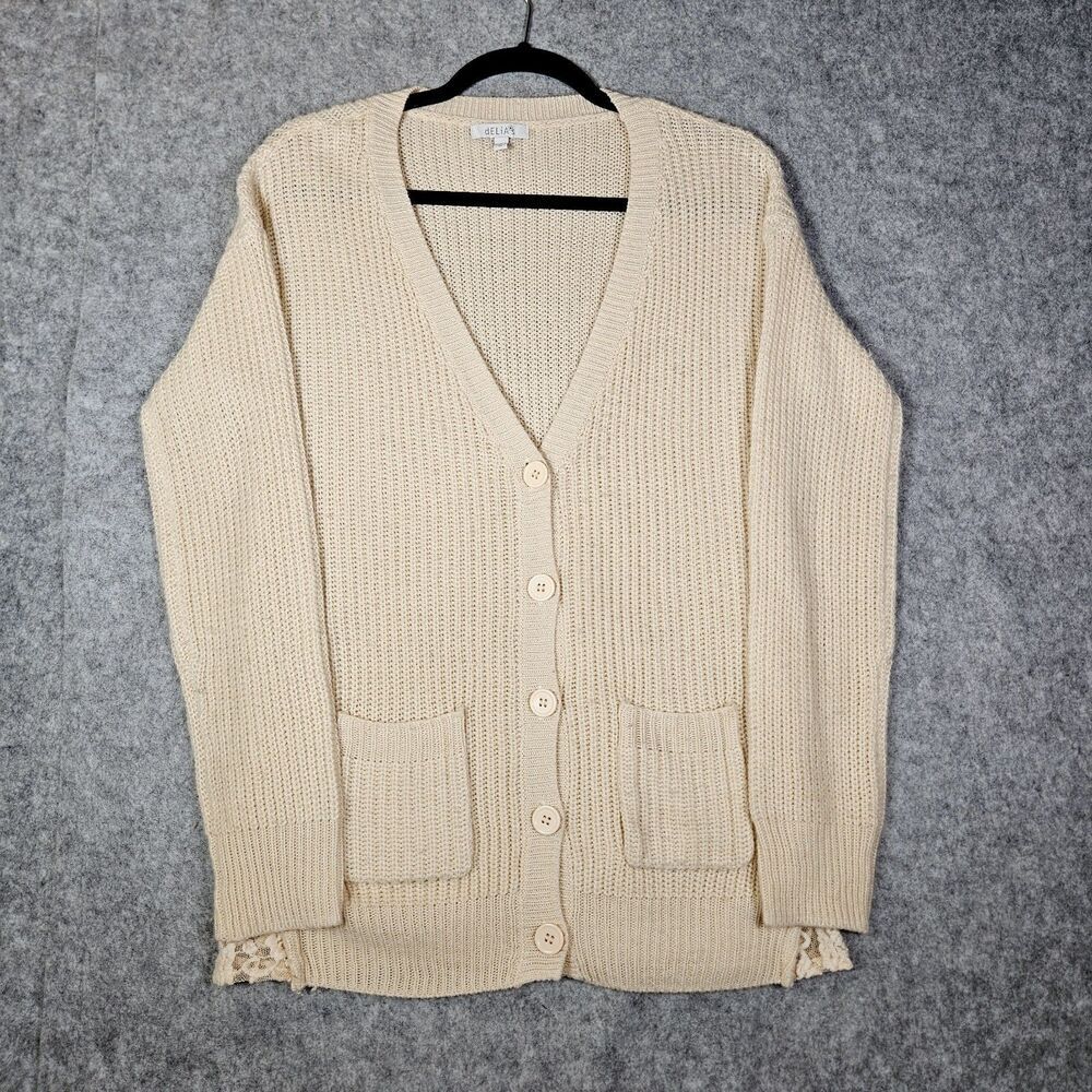 Delia's Womens Beige Lace Vented‎ Cardigan Professor Work Preppy Size Medium